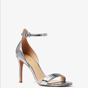 MICHAEL Michael  Kors Harper Snakeskin Sandal Color-Silver Metallic